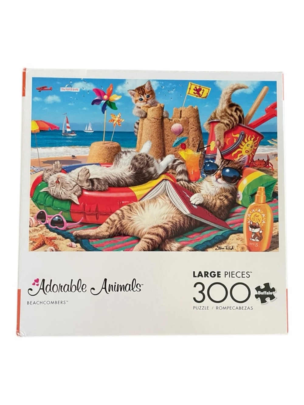 Buffalo “Beachcombers” 300 Large Pieces Colorful Cool Cats Puzzle Lounging.